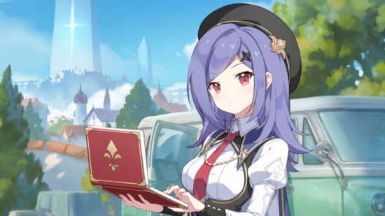 Seorang gadis muda memegang buku di Stella Sora