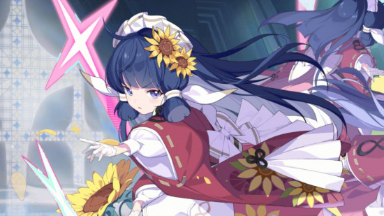 Karakter berambut biru dan bunga dari Stella Sora